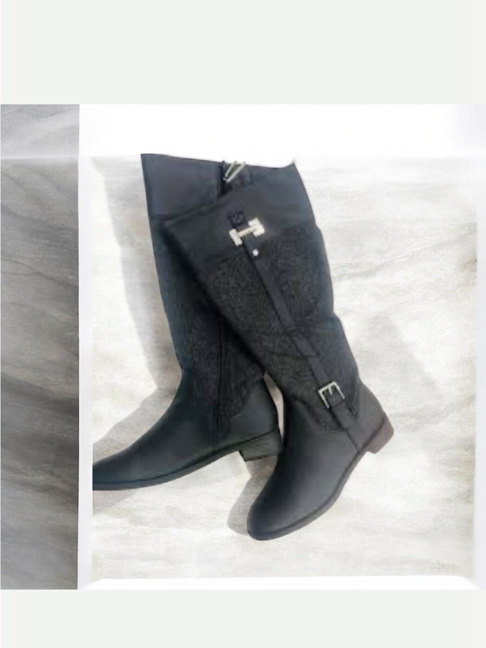 Women's Black Mid-Calf Buckle Accent Riding Boots